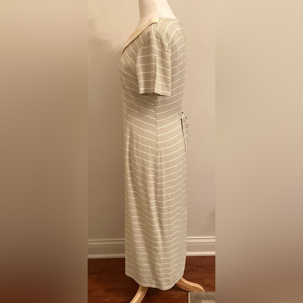 Breakin’ Loose Vintage Gold Cream Striped Satin Collar Short Sleeve Dress SZ 3/4 - Picture 6 of 14